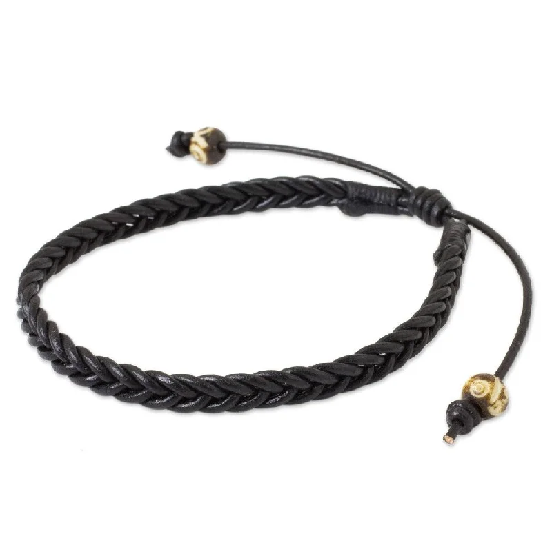 Lightweight bracelets  NOVICA Handmade Leather Single Black Braid Bracelet (Thailand)