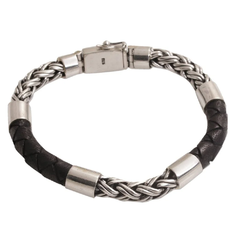 Statement bracelets for women  Handmade Men's Leather Sterling Silver One Strength Bracelet (Indonesia)