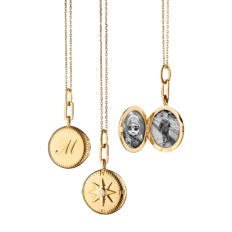 Heart-shaped necklaces  "Adventure" Compass Gold Engraved Locket Necklace