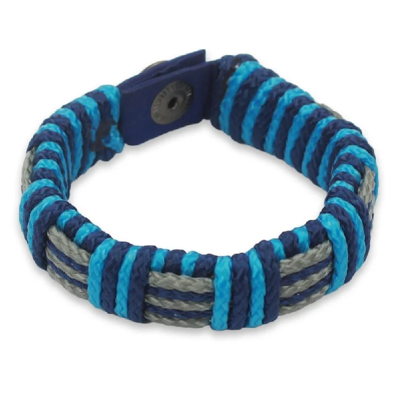 Elegant chain bracelets  Men's Wristband Bracelet, 'Blue Kente' (Ghana)