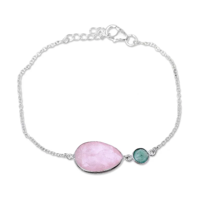 Engraved charm bracelets  NOVICA Crystal Shimmer, Rose quartz and aventurine pendant bracelet