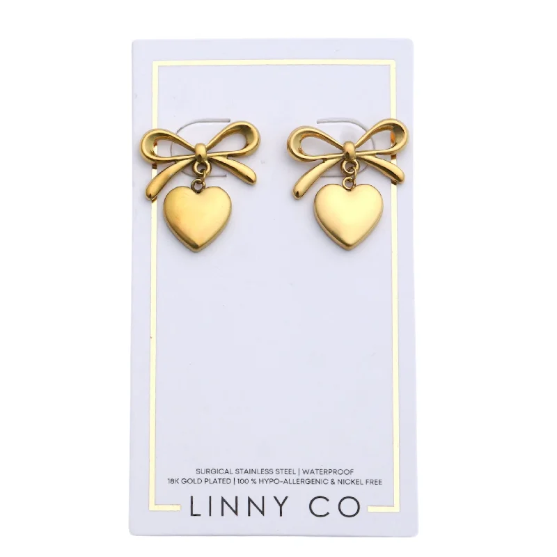 Christmas-themed earringsLinny Co | Ruthie Bow and Heart Drop Earrings in Gold