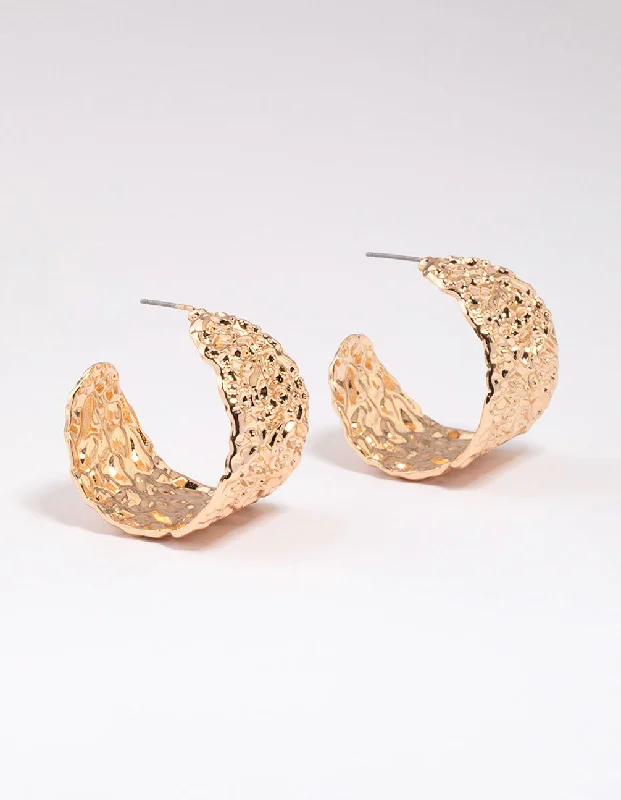 Anniversary gift earringsGold Hammered Hoop Earrings