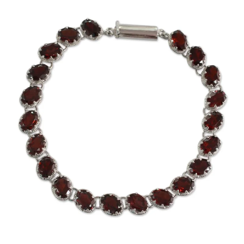 Party statement bracelets  Handmade Sterling Silver Scarlet Radiance Garnet Bracelet (India)