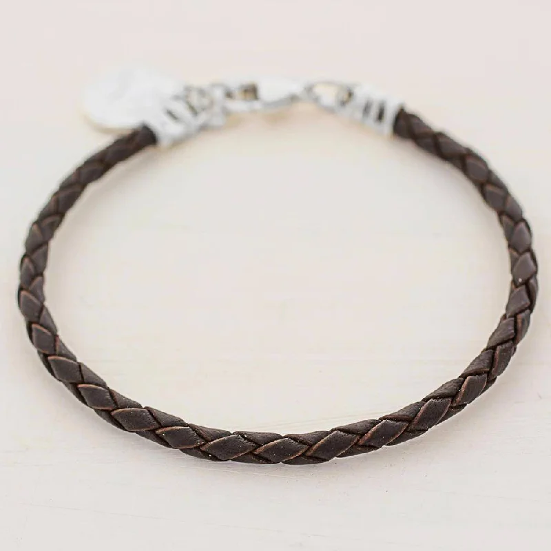 Simple pearl bracelets  Handmade Silver Leather 'Walk of Life in Brown' Bracelet (Guatemala) - Brown