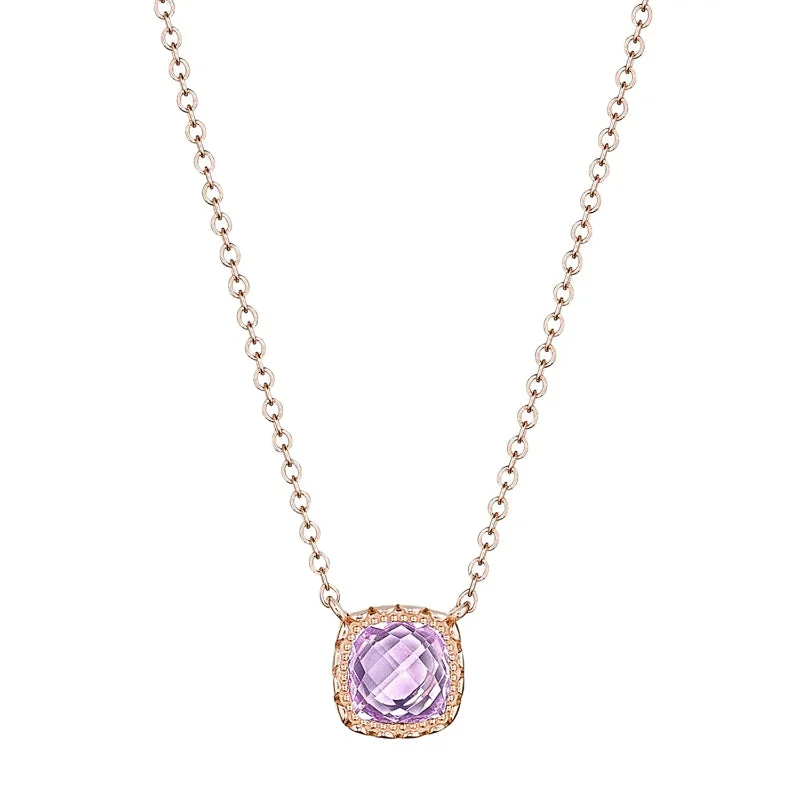 Black necklaces for women  Tacori Petite Cushion Gem 14K Rose Gold Necklace with Rose Amethyst