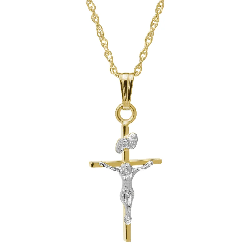 Mix and match chain necklaces  14k Two-tone Gold Crucifix Necklace 18"