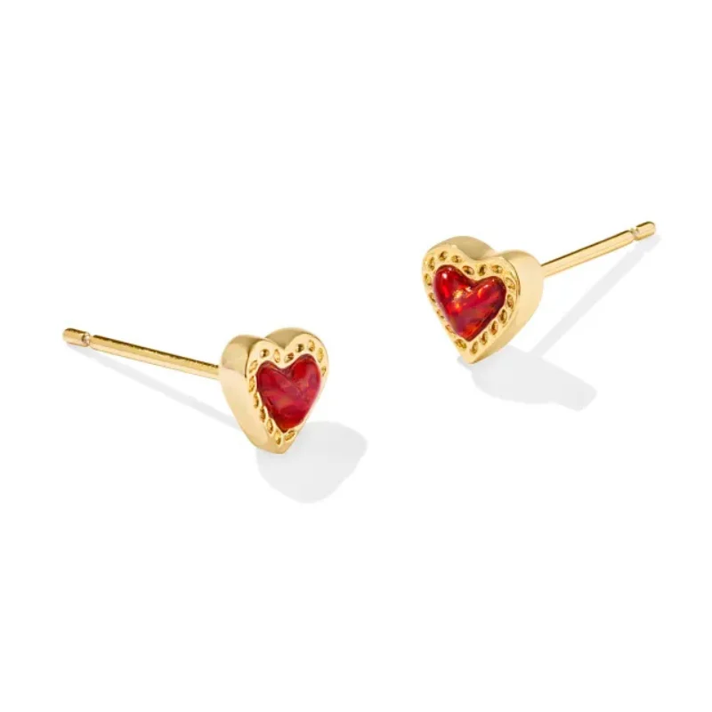 Y2K aesthetic earringsKendra Scott | Mini Ari Gold Heart Stud Earrings in Red Kyocera Opal