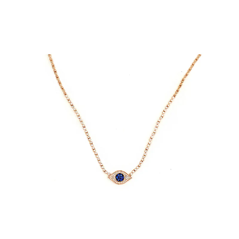 Korean fashion necklaces  14k Rose Gold Diamond and Sapphire Evil Eye Choker Necklace