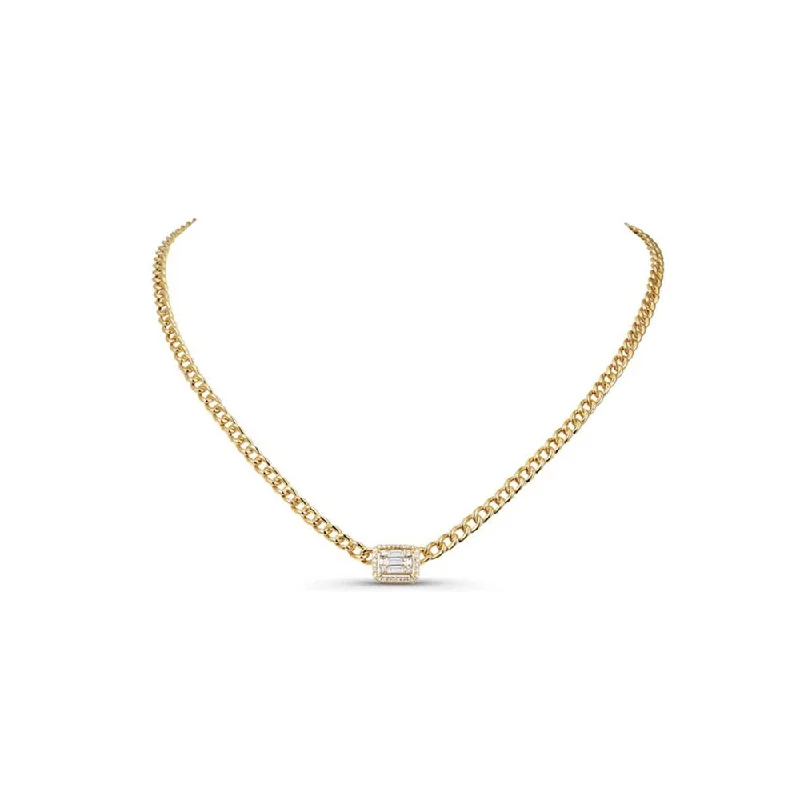 White gold necklaces  Baguette Diamond Chainlink Necklace