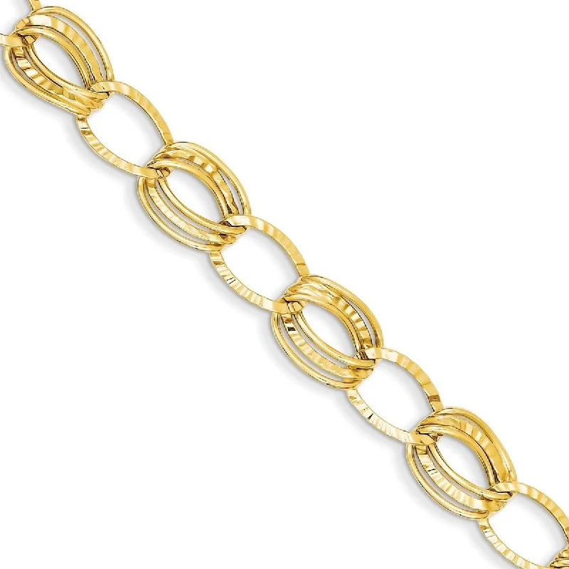 Leaf-shaped bracelets  Curata 14k Yellow Gold 7.5" Polished and Textured Hollow With Ext. Bracelet