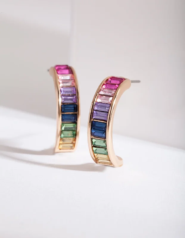 Purple amethyst earringsGold Rainbow Gem Hoop Earrings