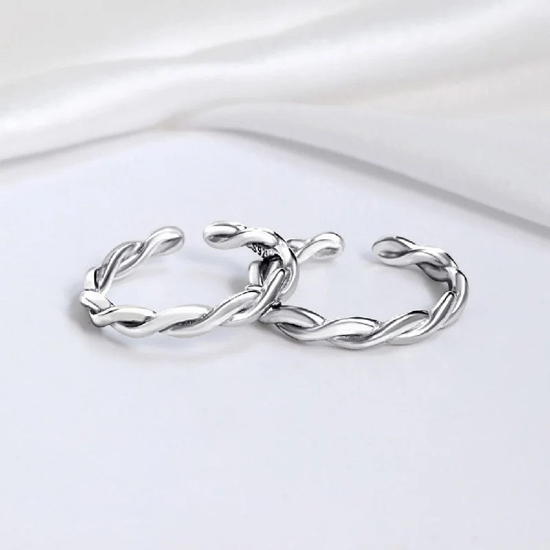 Sleek Twisted Rhodium-Plated 925 Sterling Silver Toe Rings