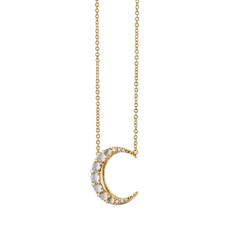 Valentine’s Day gift necklaces  Monica Rich Kosann 18K Gold Water Opal Mini Crescent Moon Necklace