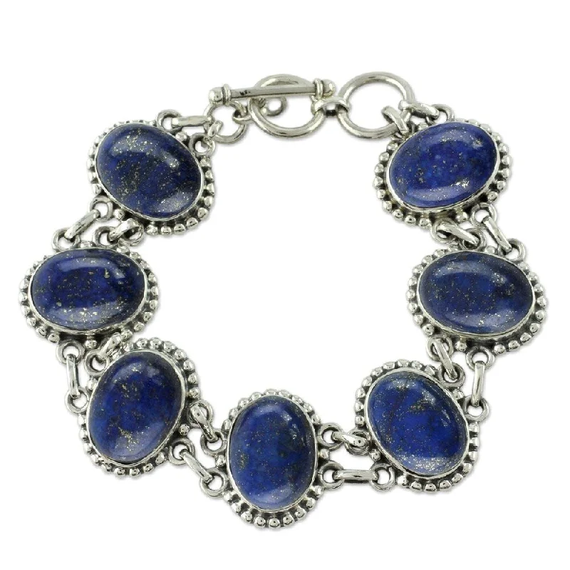 Classic cuff bracelets  Handmade Heavenly Love Sterling Silver Lapis Lazuli Bracelet (India)